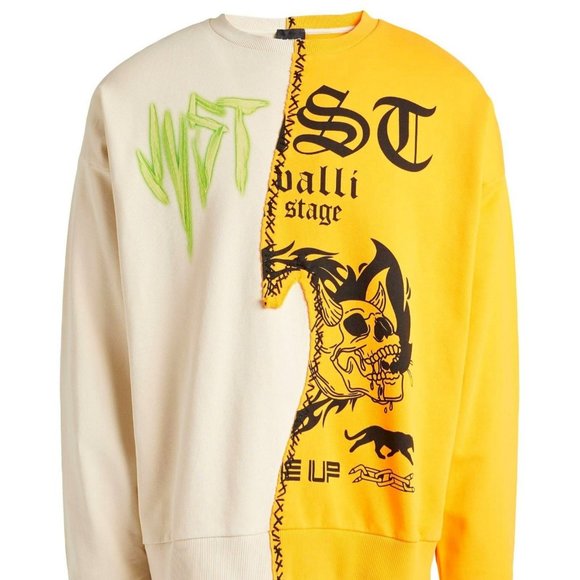 NWT Just Cavalli orange/cream cotton tattoo print Sweatshirt Sz S - Picture 1 of 13